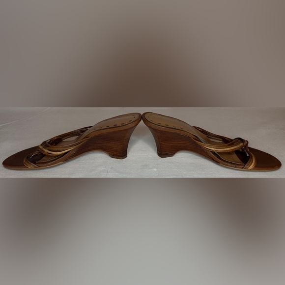 Hillard & Hanson Vintage Y2K Brown Wedge Sandal Leather Upper Made In Brazil 7.5 - Picture 4 of 9